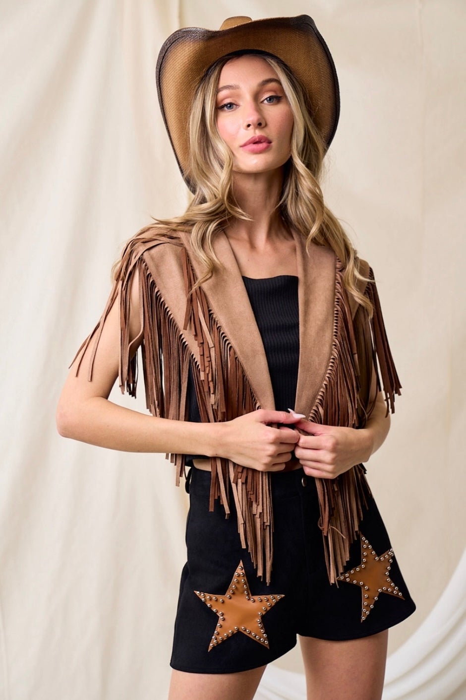 Dual Tone Fringe Bolero brown