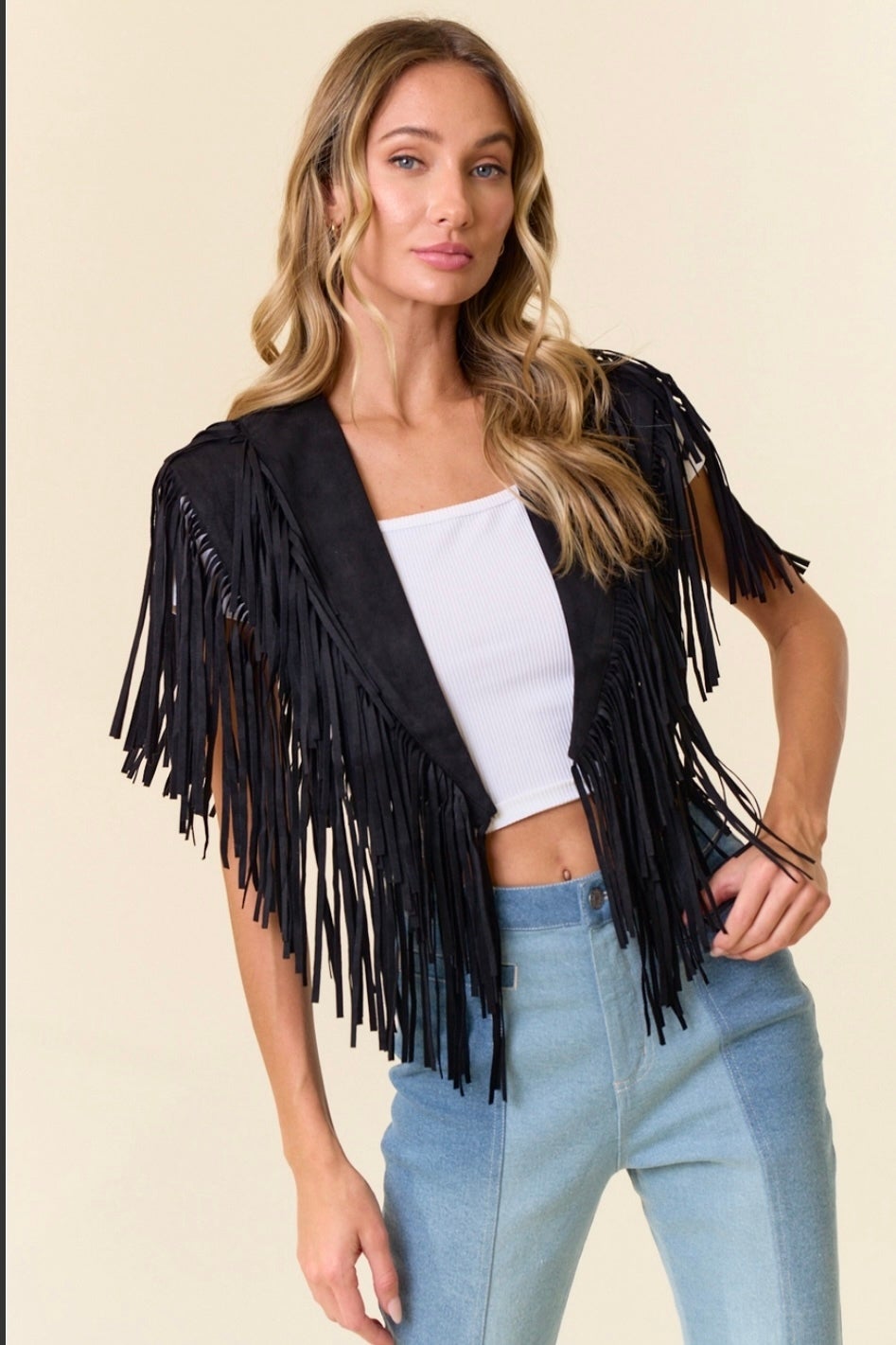 Fringe bolero black on black